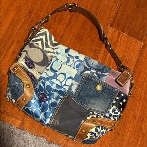 Coach satchel hobo bag y2k denim patchwork flowers B0793-10814